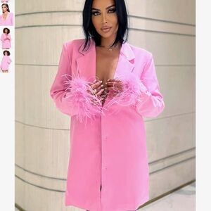 Fashion Nova Vibrant Pink Feather Cuff Blazer